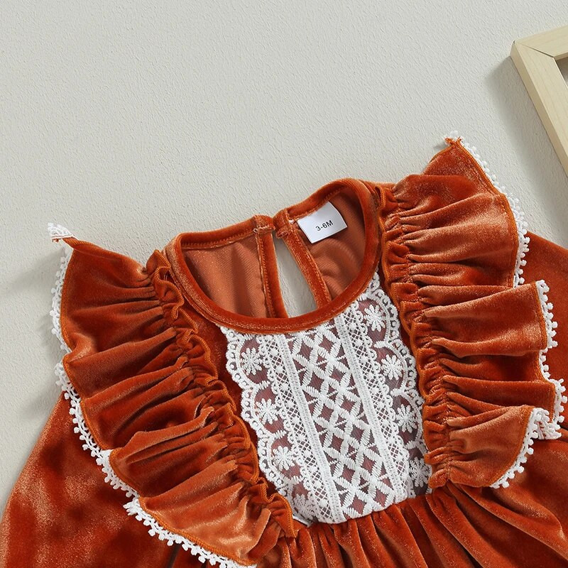 ma&baby 3-24M Halloween Χριστουγεννιάτικο βρεφικό φόρεμα μακρυμάνικο βελούδινο δαντέλα βολάν Φορέματα πάρτι για κορίτσια D05