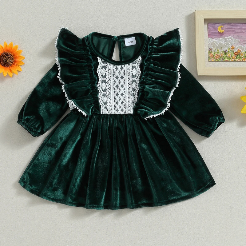 ma&baby 3-24M Halloween Χριστουγεννιάτικο βρεφικό φόρεμα μακρυμάνικο βελούδινο δαντέλα βολάν Φορέματα πάρτι για κορίτσια D05