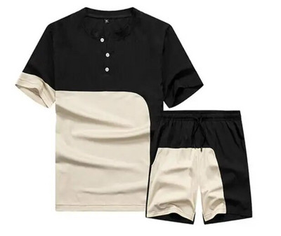 Set de vară 2 două piese pentru bărbați decolteu nasturi + costume scurte sport Îmbrăcăminte pentru bărbați Mărimea UE S-XXL