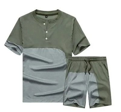 Set de vară 2 două piese pentru bărbați decolteu nasturi + costume scurte sport Îmbrăcăminte pentru bărbați Mărimea UE S-XXL