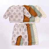 Uued sügistalvised beebiriided, puuvillased trükised, pikkade varrukatega topp + püksid, armsad imikute koduriided, ülikonnad