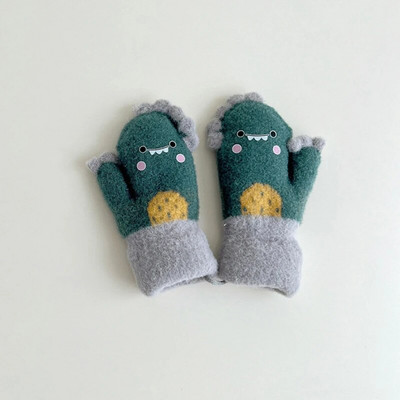 Kid Cartoon Thicken ζεστά μάλλινα γάντια Little Dinosaur Baby Full Finger Mitents Winter New Girls boys Παιδικά γάντια με σχοινιά