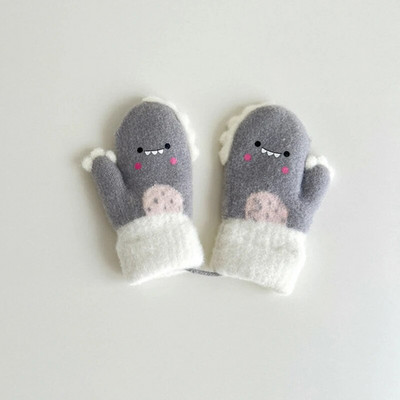 Kid Cartoon Thicken ζεστά μάλλινα γάντια Little Dinosaur Baby Full Finger Mitents Winter New Girls boys Παιδικά γάντια με σχοινιά