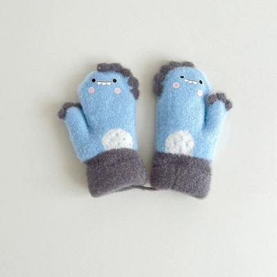 Kid Cartoon Thicken ζεστά μάλλινα γάντια Little Dinosaur Baby Full Finger Mitents Winter New Girls boys Παιδικά γάντια με σχοινιά