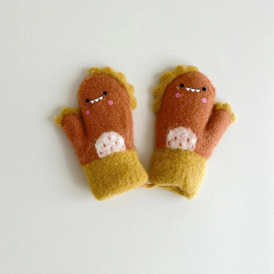 Kid Cartoon Thicken ζεστά μάλλινα γάντια Little Dinosaur Baby Full Finger Mitents Winter New Girls boys Παιδικά γάντια με σχοινιά