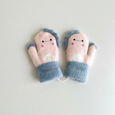 Kid Cartoon Thicken ζεστά μάλλινα γάντια Little Dinosaur Baby Full Finger Mitents Winter New Girls boys Παιδικά γάντια με σχοινιά