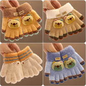 2023 Νέα Παιδιά Χειμερινό Πλεκτό Παπιγιόν Αρκουδάκι βελούδινο μαλακό με πέντε δάχτυλα γάντια αγόρια κορίτσια Υπαίθρια ζεστά γάντια Παιδικά χρώματα γάντια