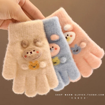 2023 Νέα Παιδιά Χειμερινό Πλεκτό Παπιγιόν Αρκουδάκι βελούδινο μαλακό με πέντε δάχτυλα γάντια αγόρια κορίτσια Υπαίθρια ζεστά γάντια Παιδικά χρώματα γάντια