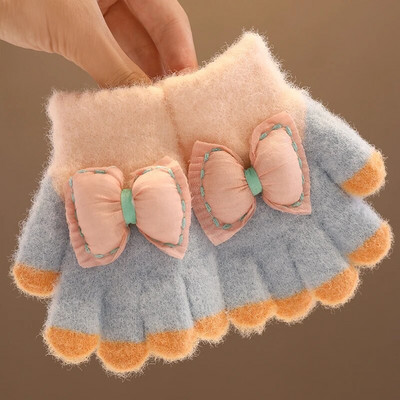 2023 Νέα Παιδιά Χειμερινό Πλεκτό Παπιγιόν Αρκουδάκι βελούδινο μαλακό με πέντε δάχτυλα γάντια αγόρια κορίτσια Υπαίθρια ζεστά γάντια Παιδικά χρώματα γάντια