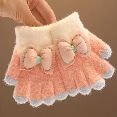 2023 Νέα Παιδιά Χειμερινό Πλεκτό Παπιγιόν Αρκουδάκι βελούδινο μαλακό με πέντε δάχτυλα γάντια αγόρια κορίτσια Υπαίθρια ζεστά γάντια Παιδικά χρώματα γάντια