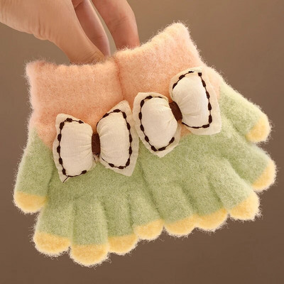 2023 Νέα Παιδιά Χειμερινό Πλεκτό Παπιγιόν Αρκουδάκι βελούδινο μαλακό με πέντε δάχτυλα γάντια αγόρια κορίτσια Υπαίθρια ζεστά γάντια Παιδικά χρώματα γάντια