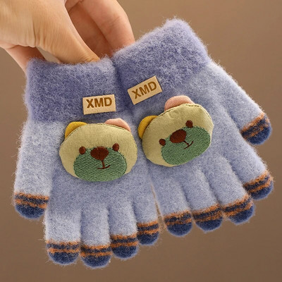2023 Νέα Παιδιά Χειμερινό Πλεκτό Παπιγιόν Αρκουδάκι βελούδινο μαλακό με πέντε δάχτυλα γάντια αγόρια κορίτσια Υπαίθρια ζεστά γάντια Παιδικά χρώματα γάντια