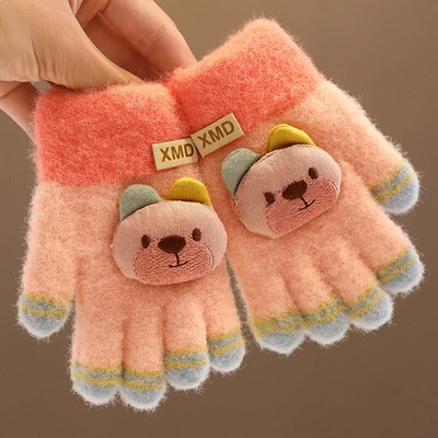 2023 Νέα Παιδιά Χειμερινό Πλεκτό Παπιγιόν Αρκουδάκι βελούδινο μαλακό με πέντε δάχτυλα γάντια αγόρια κορίτσια Υπαίθρια ζεστά γάντια Παιδικά χρώματα γάντια