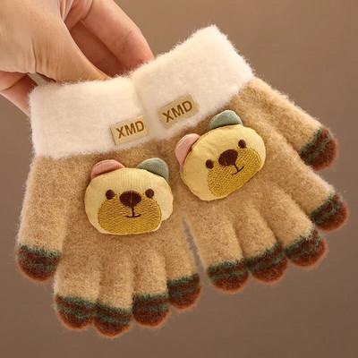 2023 Νέα Παιδιά Χειμερινό Πλεκτό Παπιγιόν Αρκουδάκι βελούδινο μαλακό με πέντε δάχτυλα γάντια αγόρια κορίτσια Υπαίθρια ζεστά γάντια Παιδικά χρώματα γάντια