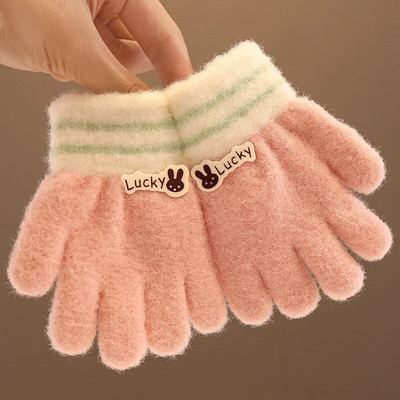 2023 Νέα Παιδιά Χειμερινό Πλεκτό Παπιγιόν Αρκουδάκι βελούδινο μαλακό με πέντε δάχτυλα γάντια αγόρια κορίτσια Υπαίθρια ζεστά γάντια Παιδικά χρώματα γάντια