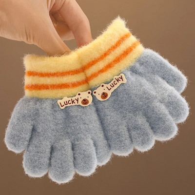2023 Νέα Παιδιά Χειμερινό Πλεκτό Παπιγιόν Αρκουδάκι βελούδινο μαλακό με πέντε δάχτυλα γάντια αγόρια κορίτσια Υπαίθρια ζεστά γάντια Παιδικά χρώματα γάντια
