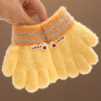 2023 Νέα Παιδιά Χειμερινό Πλεκτό Παπιγιόν Αρκουδάκι βελούδινο μαλακό με πέντε δάχτυλα γάντια αγόρια κορίτσια Υπαίθρια ζεστά γάντια Παιδικά χρώματα γάντια