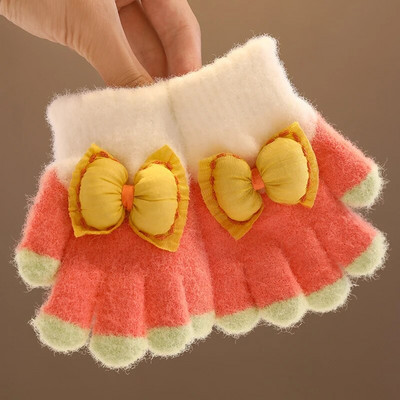 2023 Νέα Παιδιά Χειμερινό Πλεκτό Παπιγιόν Αρκουδάκι βελούδινο μαλακό με πέντε δάχτυλα γάντια αγόρια κορίτσια Υπαίθρια ζεστά γάντια Παιδικά χρώματα γάντια