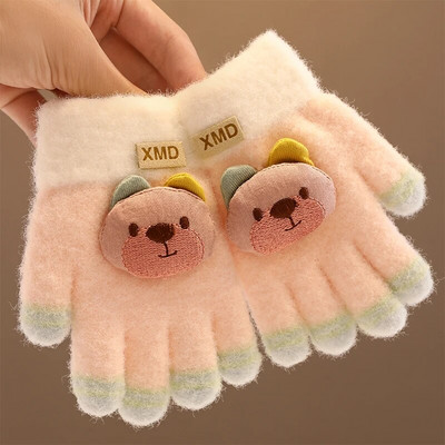 2023 Νέα Παιδιά Χειμερινό Πλεκτό Παπιγιόν Αρκουδάκι βελούδινο μαλακό με πέντε δάχτυλα γάντια αγόρια κορίτσια Υπαίθρια ζεστά γάντια Παιδικά χρώματα γάντια