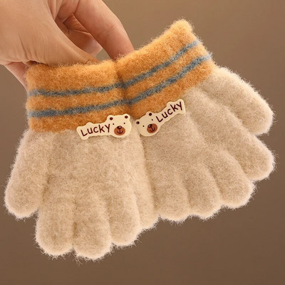 2023 Νέα Παιδιά Χειμερινό Πλεκτό Παπιγιόν Αρκουδάκι βελούδινο μαλακό με πέντε δάχτυλα γάντια αγόρια κορίτσια Υπαίθρια ζεστά γάντια Παιδικά χρώματα γάντια
