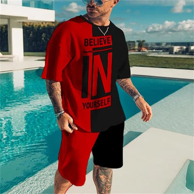 Men`s Summer Tracksuit Believe in Yourself T-shirt Shorts Set Sports Outfit Jogging Suit Oversized Clothing Outdoor Streetwear