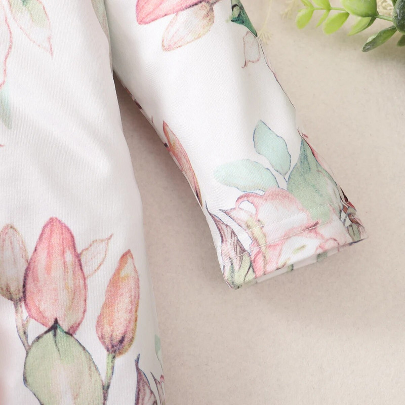 Νεογέννητο κοριτσάκι λουλουδάτο μακρυμάνικο κορμάκι με παπιγιόν για κορίτσια 0-18 μηνών