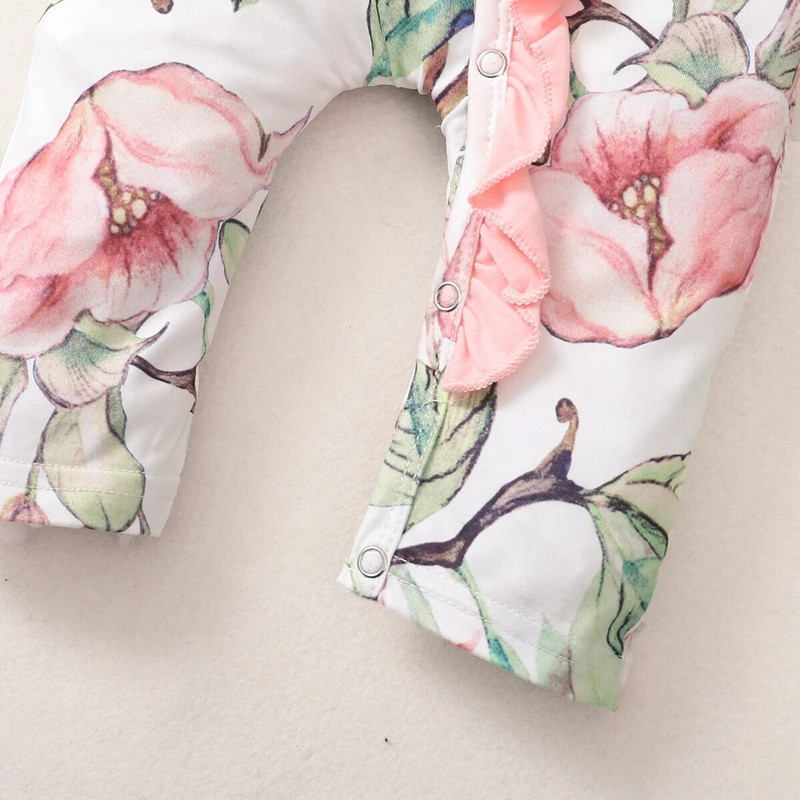 Νεογέννητο κοριτσάκι λουλουδάτο μακρυμάνικο κορμάκι με παπιγιόν για κορίτσια 0-18 μηνών