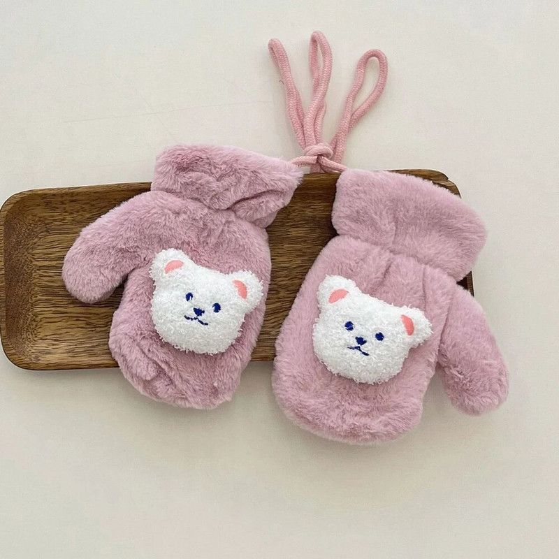 Faux Fur Χειμερινά παιδικά γάντια Bear Halter αρνί μαλλί Παιδικά γάντια Παχύ ζεστό Παιδί Κορίτσια Αγόρια Γάντια Βρεφικά αξεσουάρ 3-8 ετών