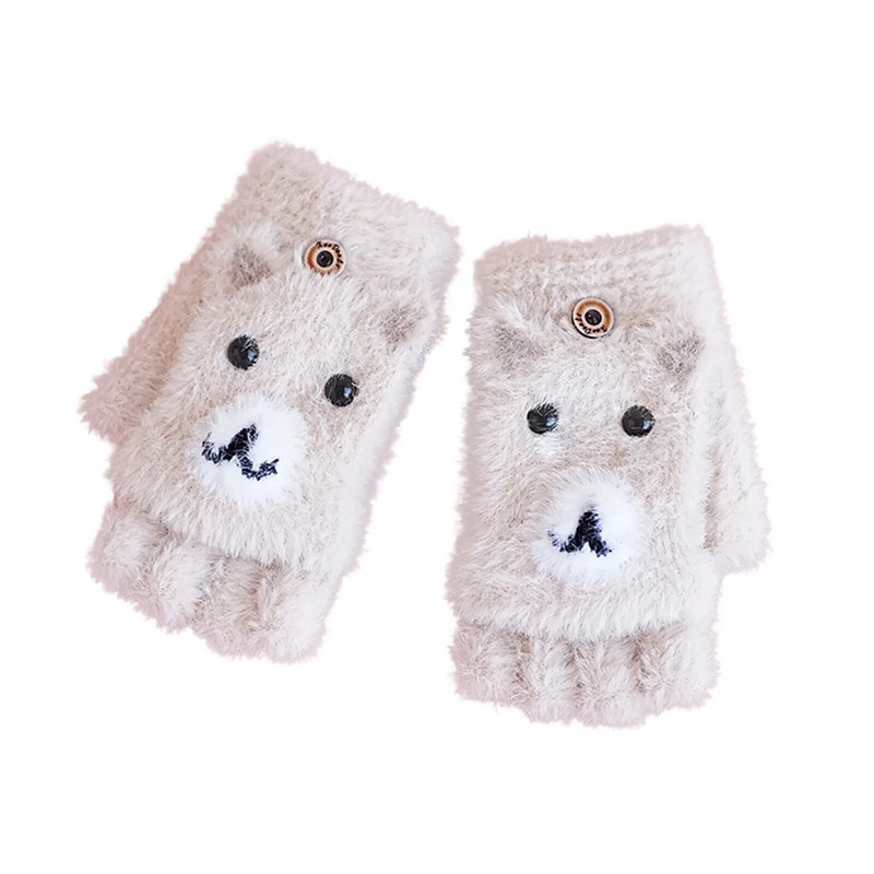 Mănuși calde de iarnă pentru copii, tricot cu model drăguț, mănuși mari de catifea, fără degete, multifuncționale, mănuși pentru copii, pentru copii перчатки