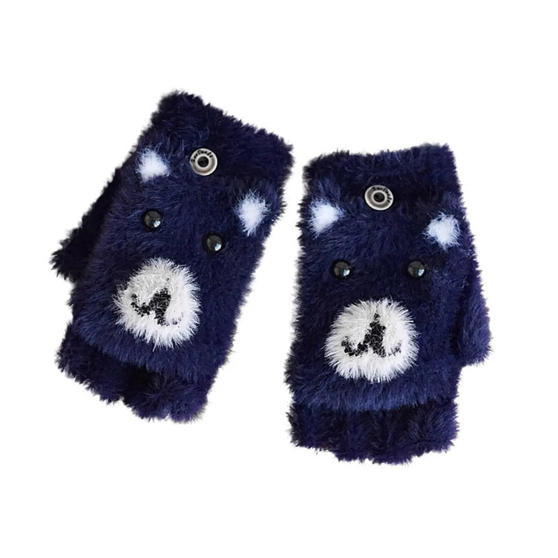 Mănuși calde de iarnă pentru copii, tricot cu model drăguț, mănuși mari de catifea, fără degete, multifuncționale, mănuși pentru copii, pentru copii перчатки