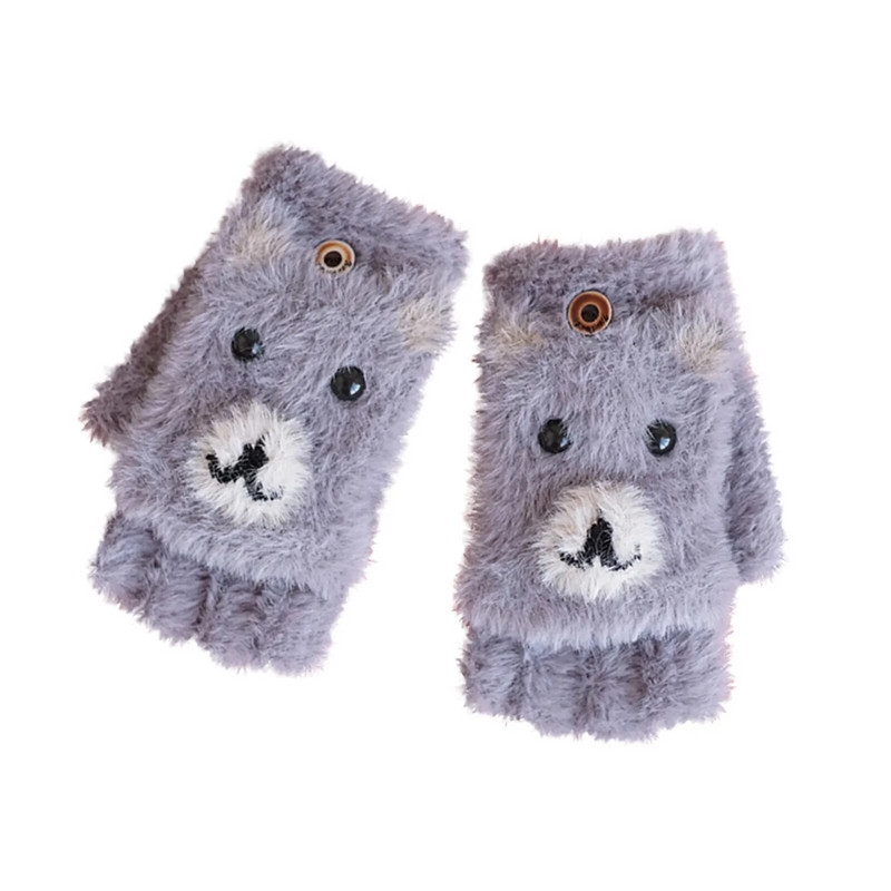 Mănuși calde de iarnă pentru copii, tricot cu model drăguț, mănuși mari de catifea, fără degete, multifuncționale, mănuși pentru copii, pentru copii перчатки