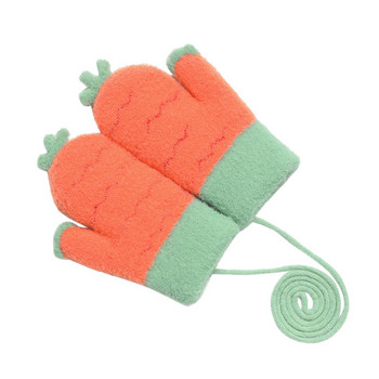 Παιδικά γάντια 2-5Y Γάντια κινουμένων σχεδίων χαριτωμένο πλεκτό με κορδόνι χοντρό ζεστό βελούδο αντιανεμικό γάντι με πλήρες δάχτυλο Παιδικά αξεσουάρ για παιδιά