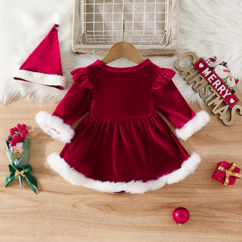Ma&Baby 0-24M Χριστουγεννιάτικα Νεογέννητα Βρέφη Κοριτσίστικα Κόκκινα Rompers Βελούδινο βολάν βελούδινη φόρμα + καπέλο Χριστουγεννιάτικες στολές D05