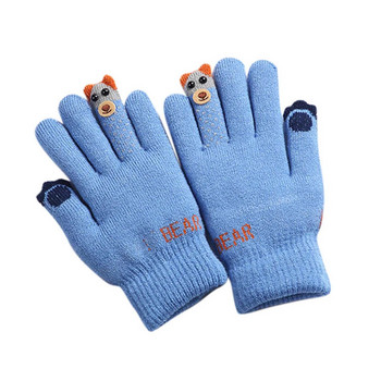 Παιδιά Ζεστά γάντια για σκι μωρά αγόρια κορίτσια Χειμώνας παιδικά κινούμενα σχέδια Bear fleece Πλεκτά χοντρά γάντια για ολόκληρο δάχτυλο Γάντια gant infant