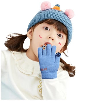 Детски топли ски ръкавици Бебешки момченца Момичета Зимни Детски анимационни мечешки поларени плетени дебели ръкавици с ръкавици gant enfant
