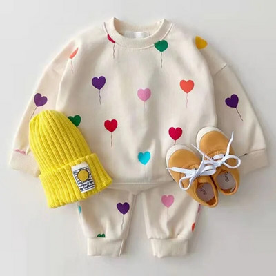Seturi de haine pentru fete, coreeană, pentru copii, toamnă, hanorac, top + costum pantaloni evazați