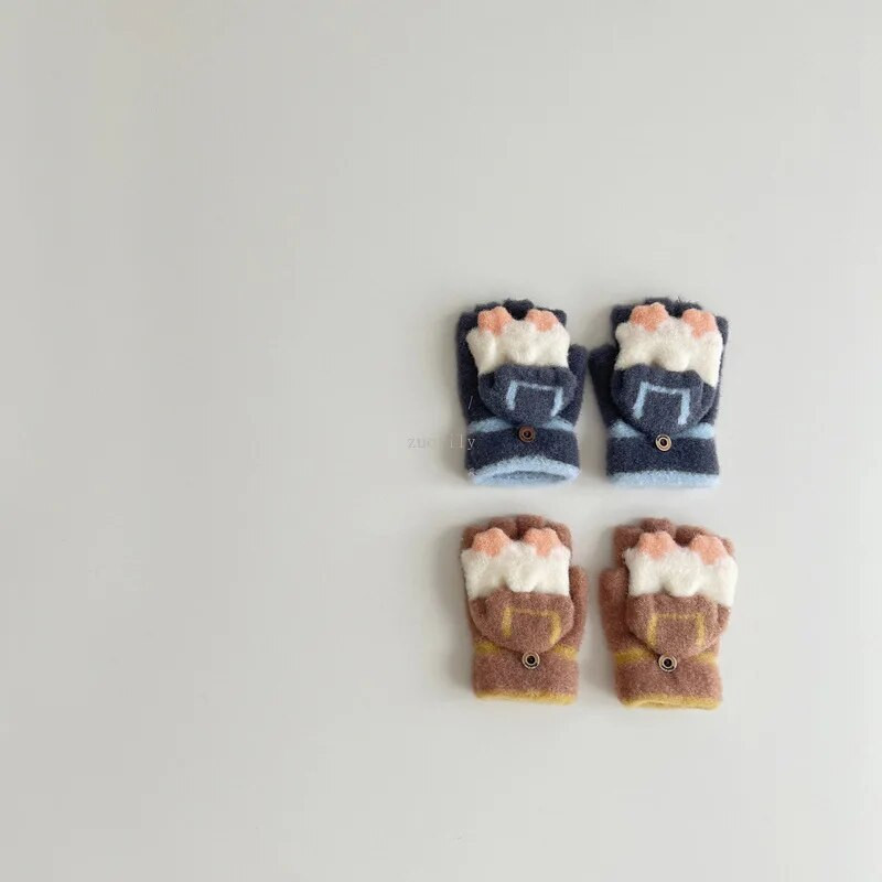 Παιδικά πλεκτά γάντια χωρίς δάχτυλα εκτεθειμένα γάντια με δάχτυλα χειμωνιάτικα ζεστά παχύρρευστα Παιδικά γάντια μάλλινα με οθόνη αφής