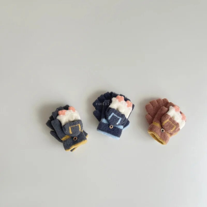 Παιδικά πλεκτά γάντια χωρίς δάχτυλα εκτεθειμένα γάντια με δάχτυλα χειμωνιάτικα ζεστά παχύρρευστα Παιδικά γάντια μάλλινα με οθόνη αφής