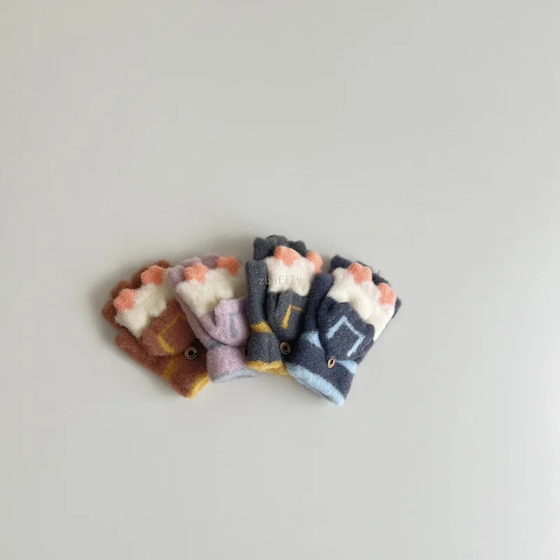 Παιδικά πλεκτά γάντια χωρίς δάχτυλα εκτεθειμένα γάντια με δάχτυλα χειμωνιάτικα ζεστά παχύρρευστα Παιδικά γάντια μάλλινα με οθόνη αφής