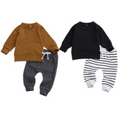 Citgeett 0-24M Seturi de haine de toamnă pentru bebeluși băieți, cu mânecă lungă, pulover, hanorac Topuri, pantaloni uni/în dungi, pantaloni, set de primăvară