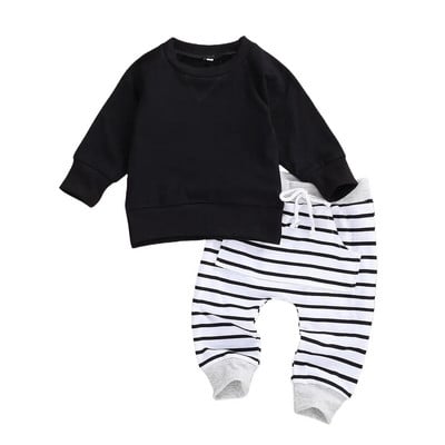 Citgeett 0-24M Seturi de haine de toamnă pentru bebeluși băieți, cu mânecă lungă, pulover, hanorac Topuri, pantaloni uni/în dungi, pantaloni, set de primăvară