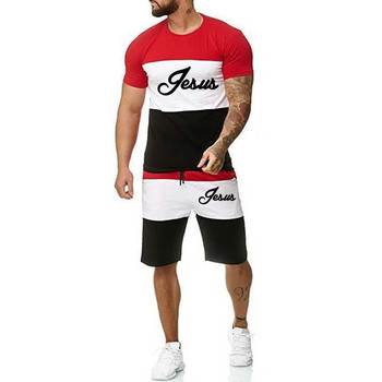 Мъжки летен анцуг Ежедневен спортен комплект Мъжка тениска с къс ръкав и къси панталони в съответствие с цвета Комплекти от 2 части Свободно едноцветно улично облекло
