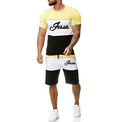 Trening de vară pentru bărbați Set sport ocazional Tricou cu mânecă scurtă cu mânecă scurtă și pantaloni scurți Seturi de 2 piese largi, culoare solidă