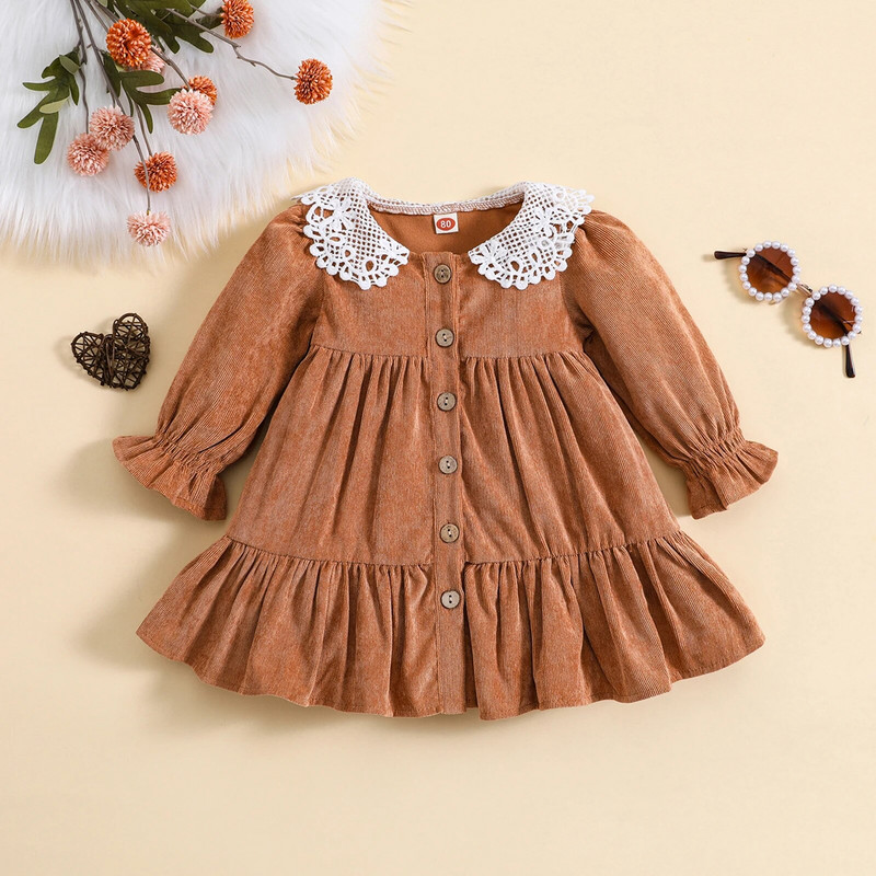 ma&baby 6M-4Y Rochii pentru fetiță Rochii cu mânecă lungă din dantelă cu volan pentru fetiță Rochii de toamnă de primăvară de epocă D05