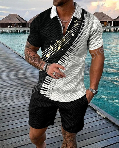 Trening de vară pentru bărbați Costum sport Set bărbați 3D imprimat casual tricou cu mânecă scurtă tricou polo cu fermoar cu revere îmbrăcăminte pentru bărbați jogging