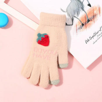 Топли сладки ръкавици Детски зимни сладки топли ръкавици Жакардови бродирани ягодови пръсти Спортни ръкавици Момичета Голови ръкавици за деца