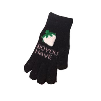 Топли сладки ръкавици Детски зимни сладки топли ръкавици Жакардови бродирани ягодови пръсти Спортни ръкавици Момичета Голови ръкавици за деца