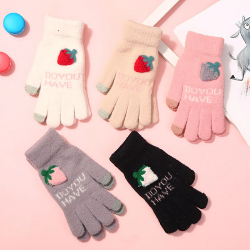 Mănuși drăguțe și calde pentru copii, iarnă, mănuși drăguțe, calde, brodate din jacquard, cu degete de căpșuni, mănuși sportive, mănuși de gol pentru fete, pentru copii