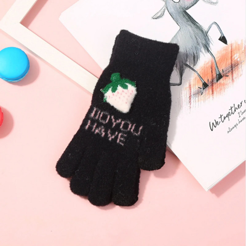 Mănuși drăguțe și calde pentru copii, iarnă, mănuși drăguțe, calde, brodate din jacquard, cu degete de căpșuni, mănuși sportive, mănuși de gol pentru fete, pentru copii