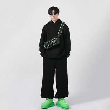 Комплекти пуловер с качулка IEFB Тенденция Мъжки есенни нови корейски стил от две части Свободни спортни широки панталони от чист памук Суичъри Костюми 9C1134